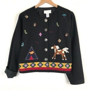 VTG CASEY COLEMAN Embroidery Appliqué Wool Blend Jacket Womens S/M Southwest